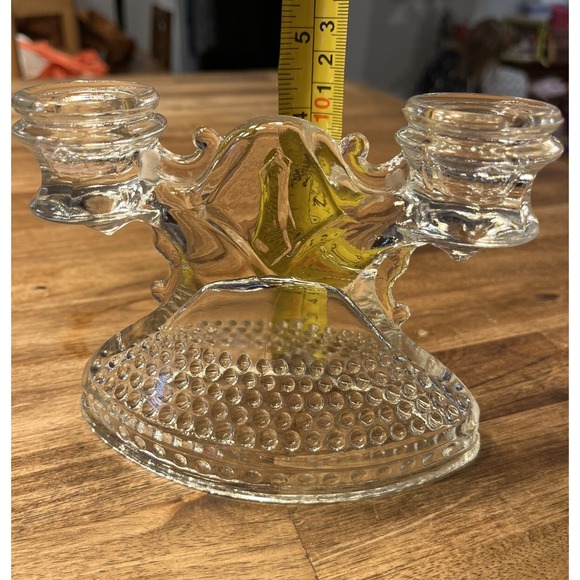 MCM GLASS Candle Holders Hobnail Glass Double Taper MCM LE Smith Vintage X2 - Picture 7 of 7